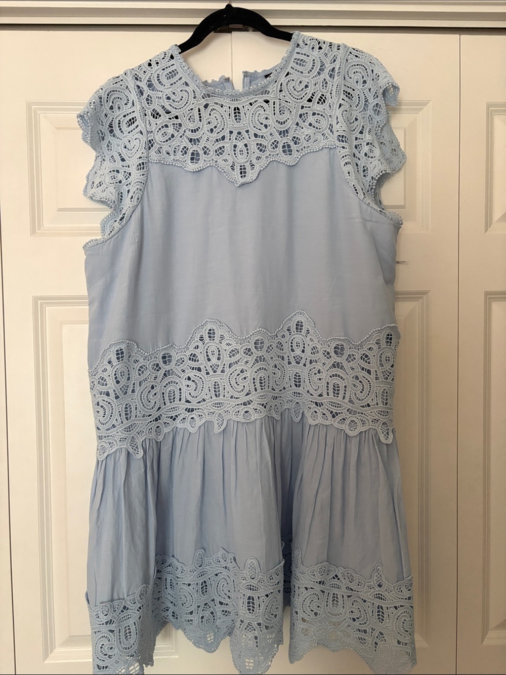 Light Blue Lace Trim Mini Dress